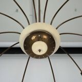 Large Italian Mid-Century Sputnik Brass Chandelier with Satin Glass, 1950s