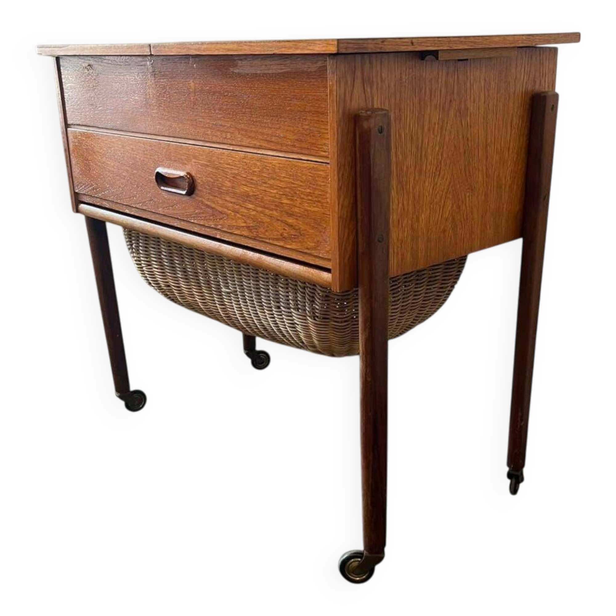 Vintage wooden sewing box/mini commode on wheels