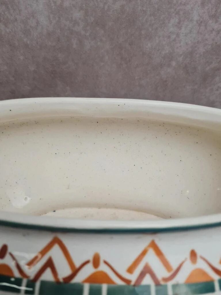 Art Deco Jardinière Moulin des Loups Orchies – stylised green & terracotta decoration – double handle