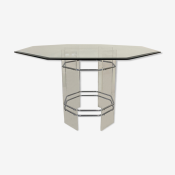 Table octogonale en verre et plexiglass