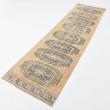 Faded Mustard Geometric Pattern Vintage Persian Runner Rug, 85x306 Cm