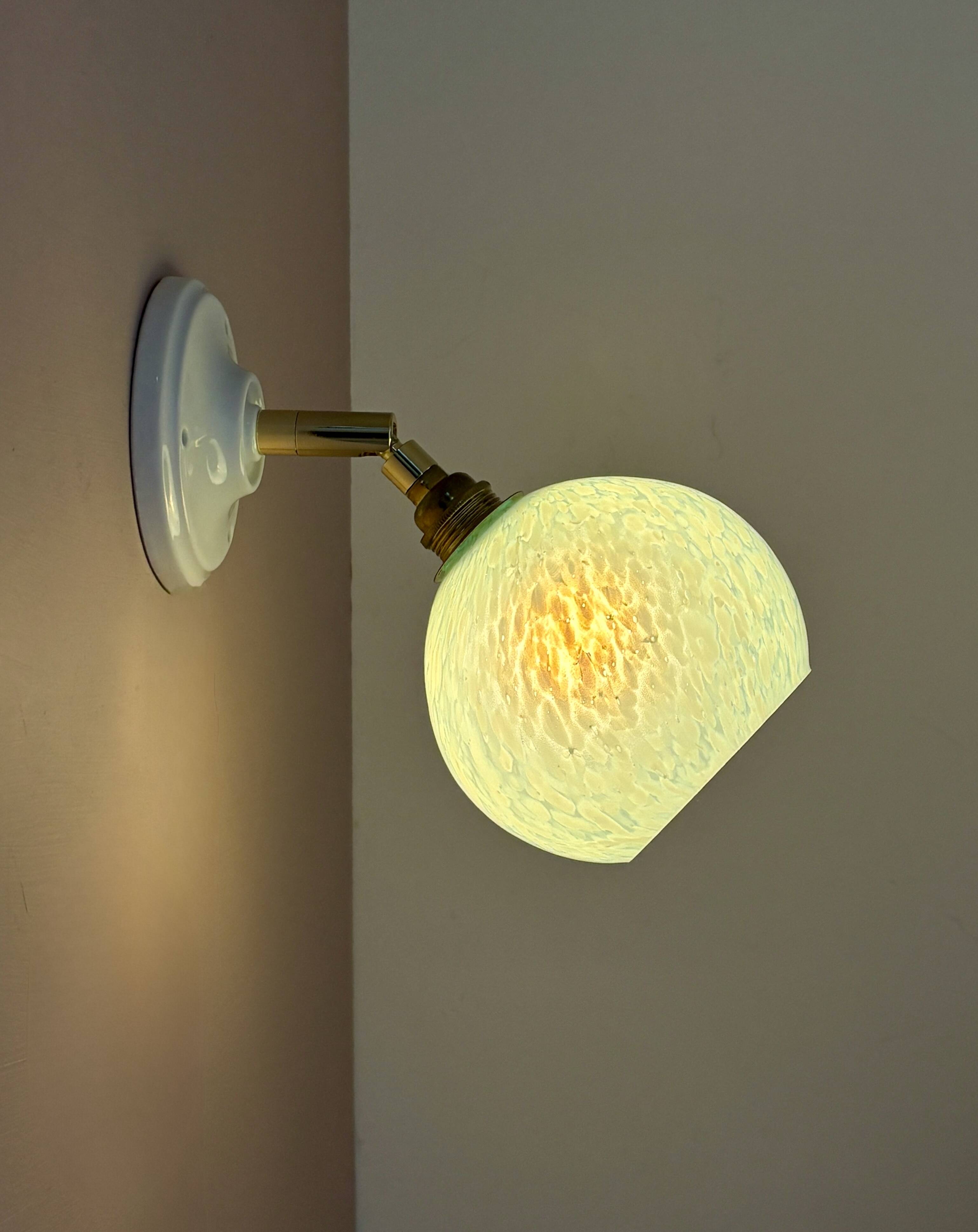 Vintage glass globe wall light in blue from Clichy.