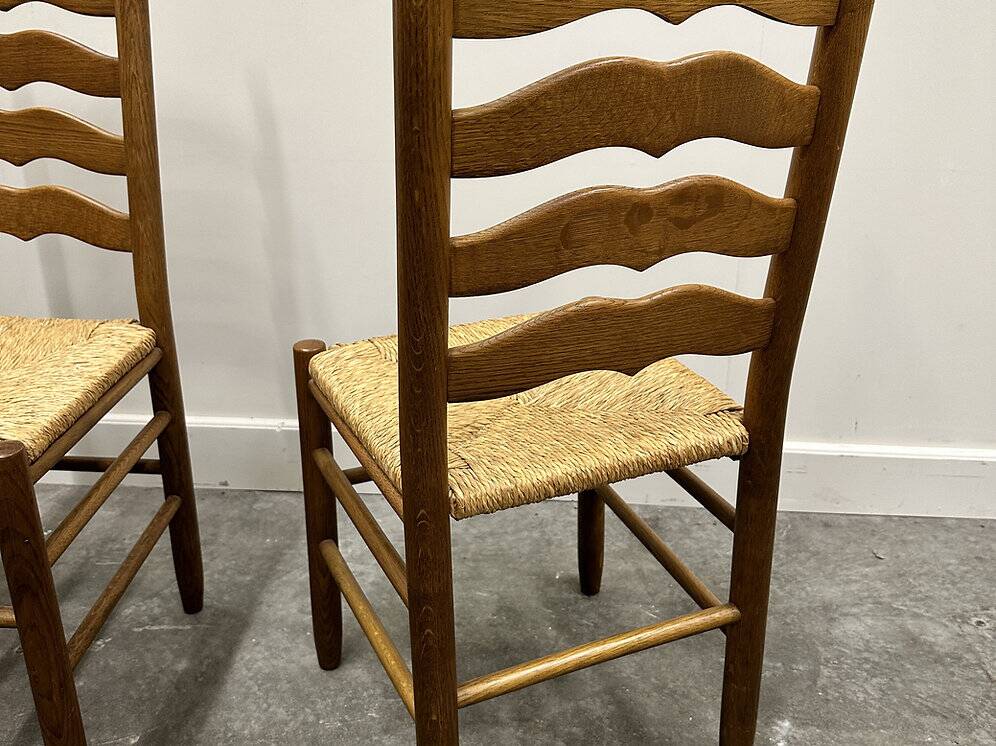 Set of 6 French Provence oak farmhouse country dining chairs with rush seating