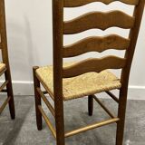 Set of 6 French Provence oak farmhouse country dining chairs with rush seating