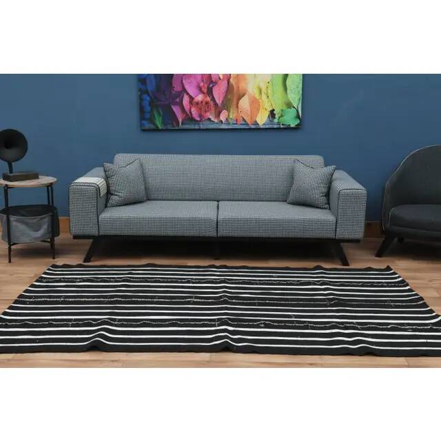 Striped Kilim Black White Vintage Handmade Area Rug  148x261