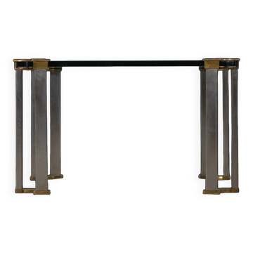 Table basse vintage en bronze et verre par Peter Ghyczy, Allemagne, années 1970.