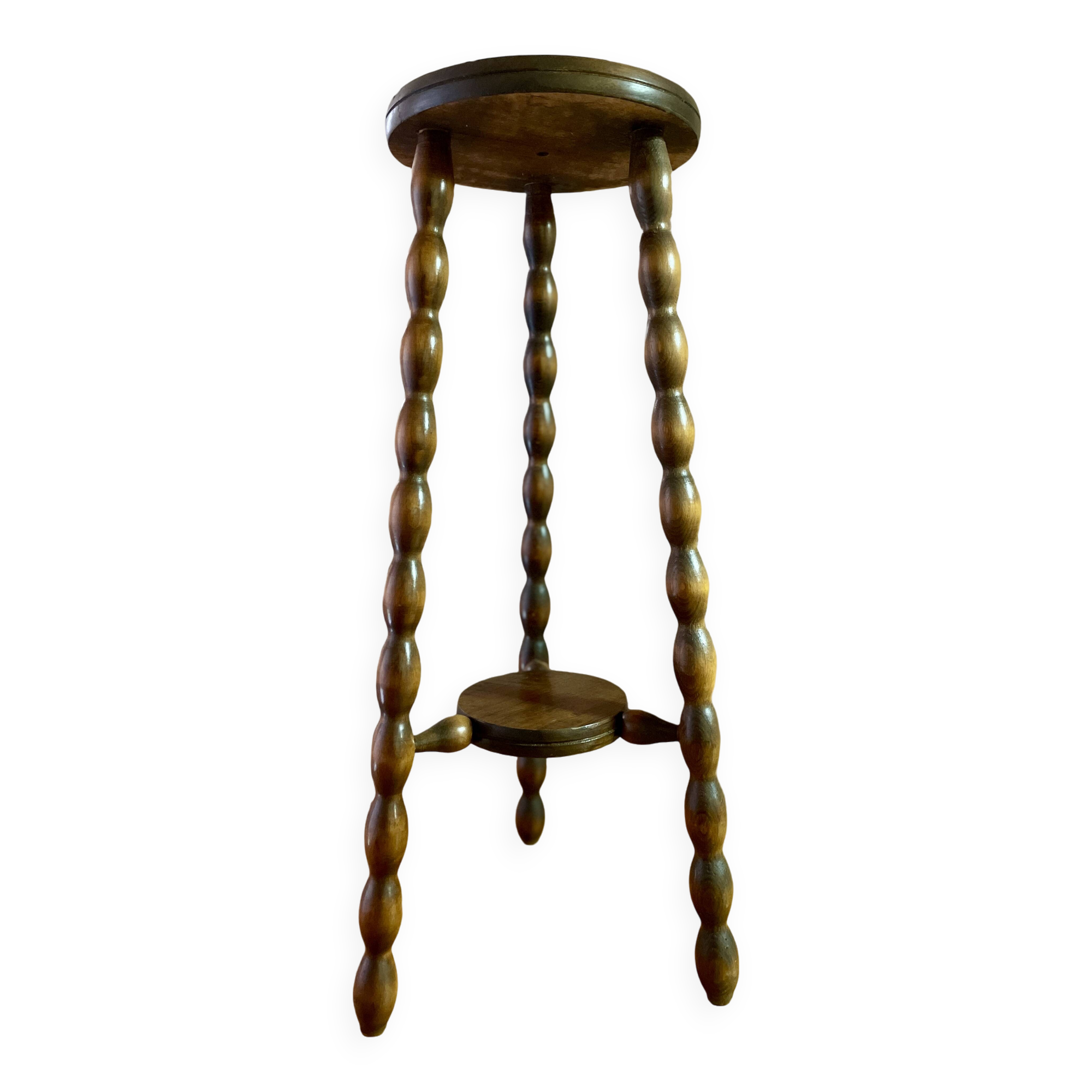 High stool in beaded wood - spool legs