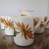 Orangeade set in cracked ceramic, floral pattern from the 60s