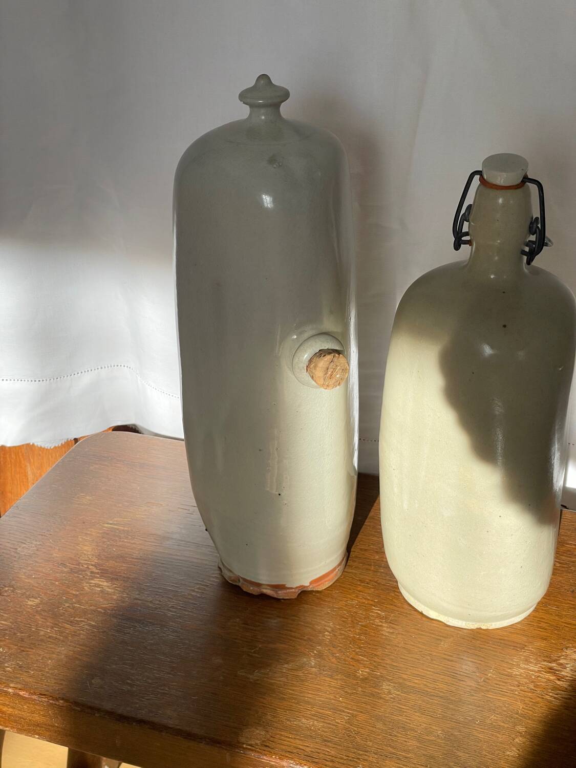 2 old stoneware hot water bottles