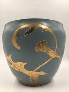 Large Art Deco Turquoise Cache Pot, 1890s