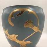 Large Art Deco Turquoise Cache Pot, 1890s