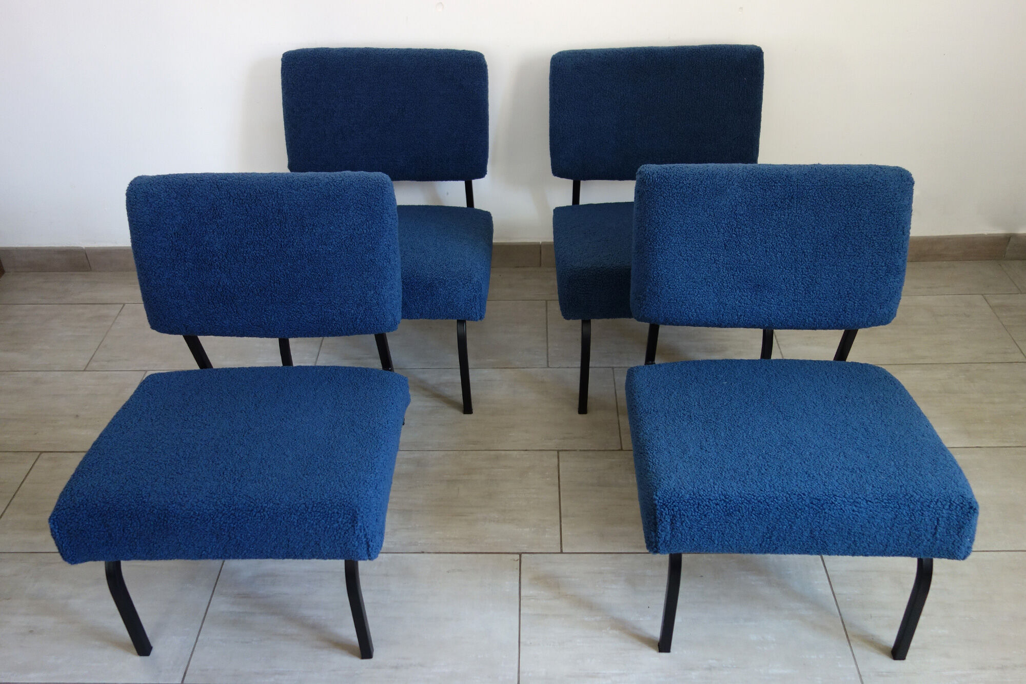 Pair of minimalist reupholstered seats from the 60s/70s