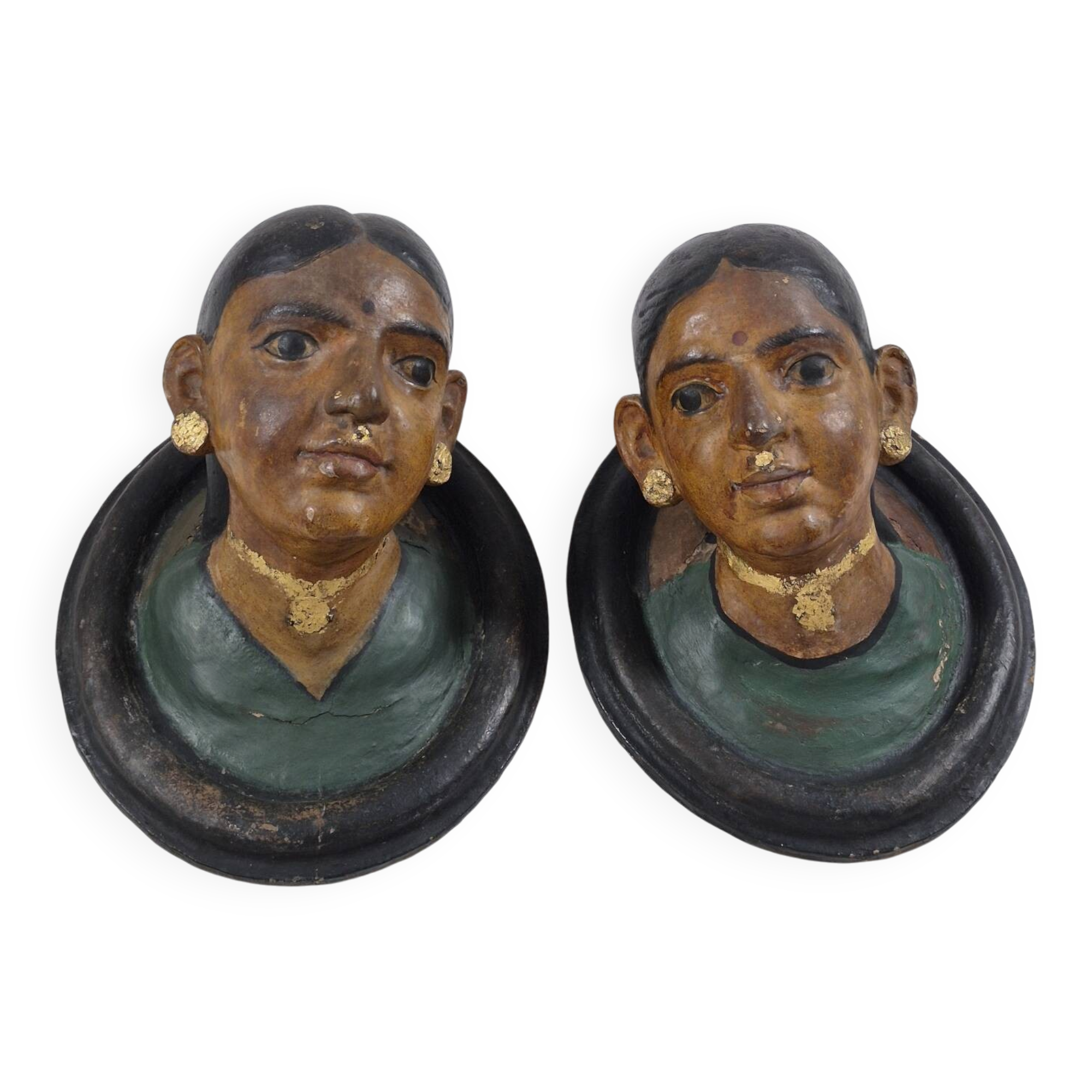 Pair of antique ceramic portrait busts from Rajasthan