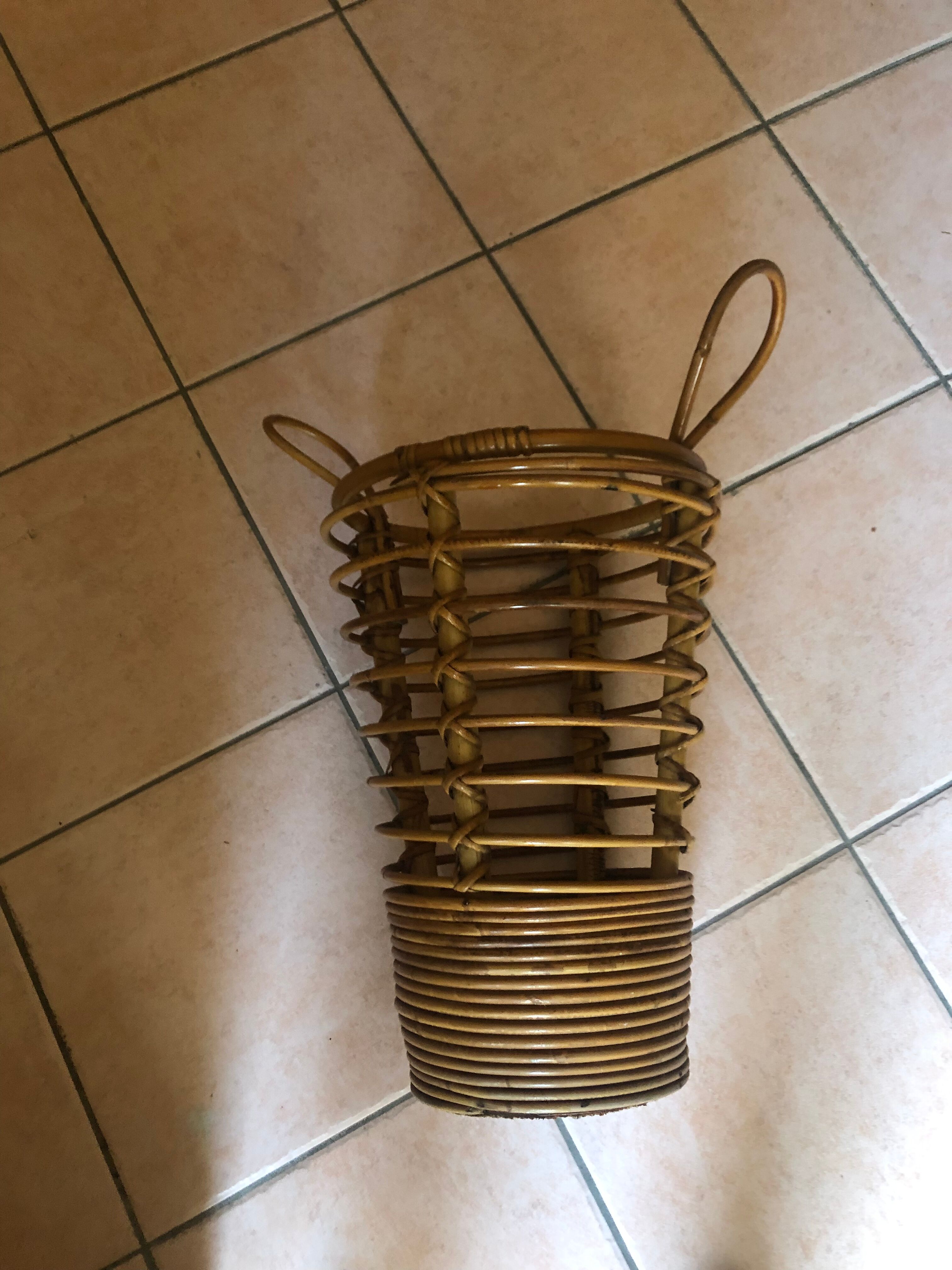 Umbrella door with bamboo handles and vintage rattan 60s