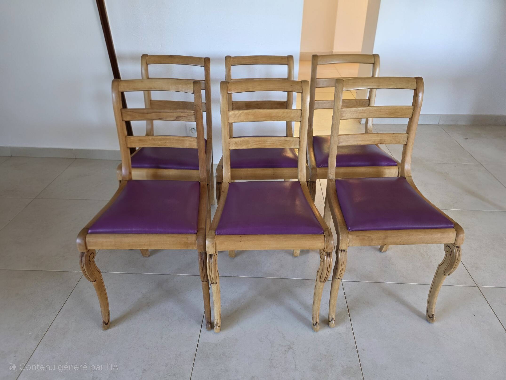 6 Louis Philippe solid wood chairs with leather seats
