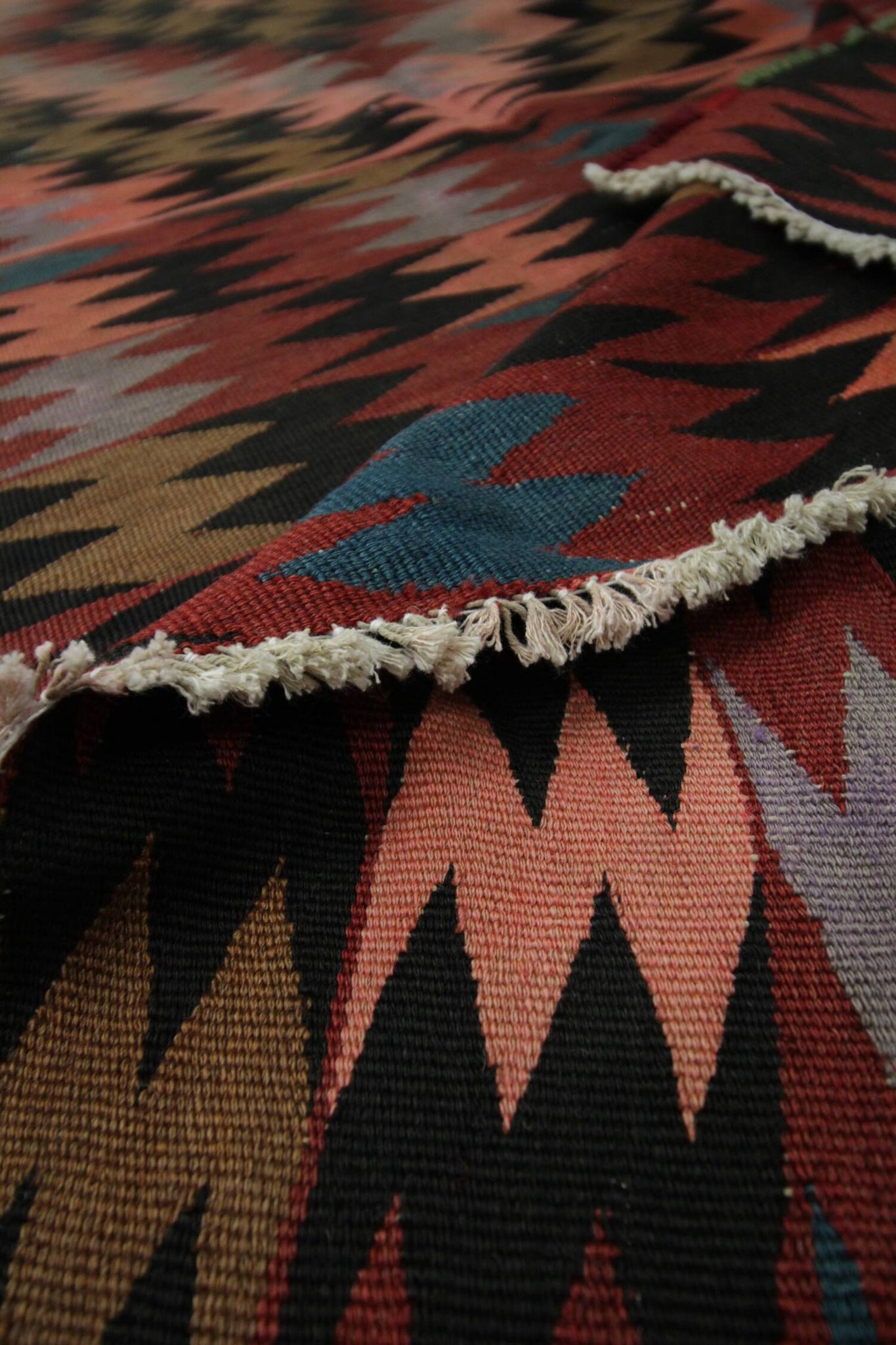 Zig-Zag Kilim Runner Rug, Vintage 1980s Wool Tribal Carpet 298 x 99 cm