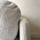 Italian off-white chenille armchair with a wooden base, 1970s design.