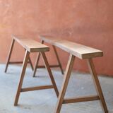 Paire de bancs de ferme en bois