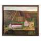 Mid-Century Modern "The Working Farm" Vintage Naïve Style Landscape Oil Painting, Framed