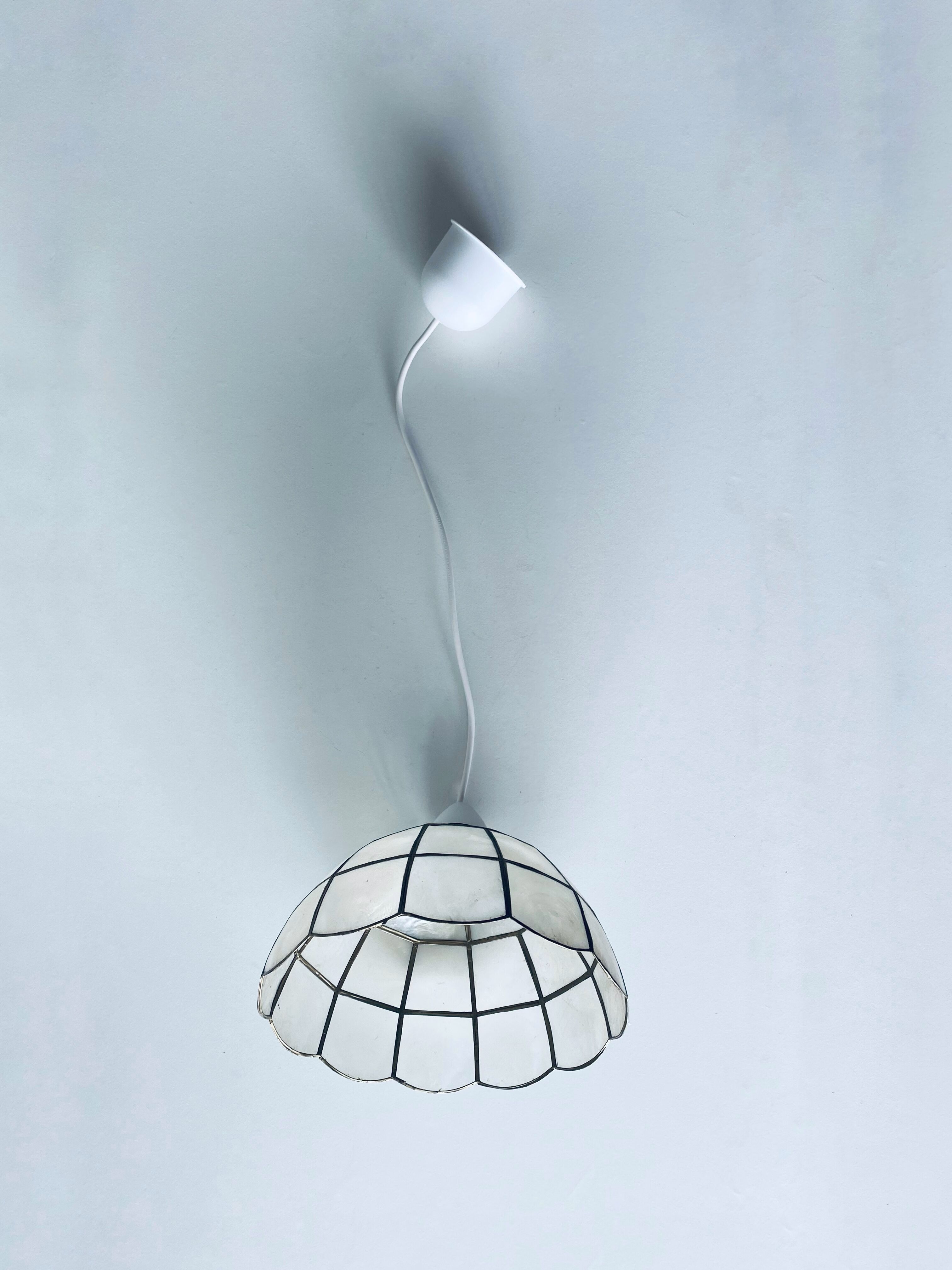 Vintage mother-of-pearl and brass pendant lamp