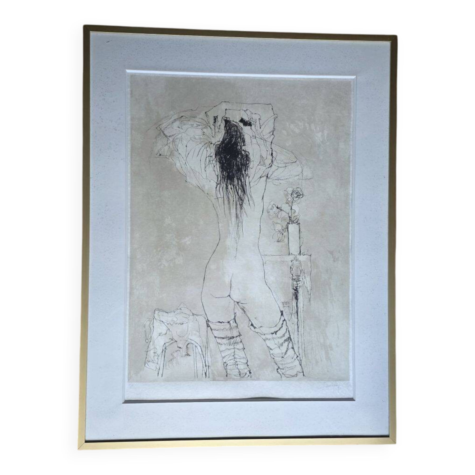 JANSEM Jean lithograph Nude from the Back to the Rose circa 1970