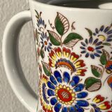 White hand-painted porcelain teapot with flowers Poland 1970s