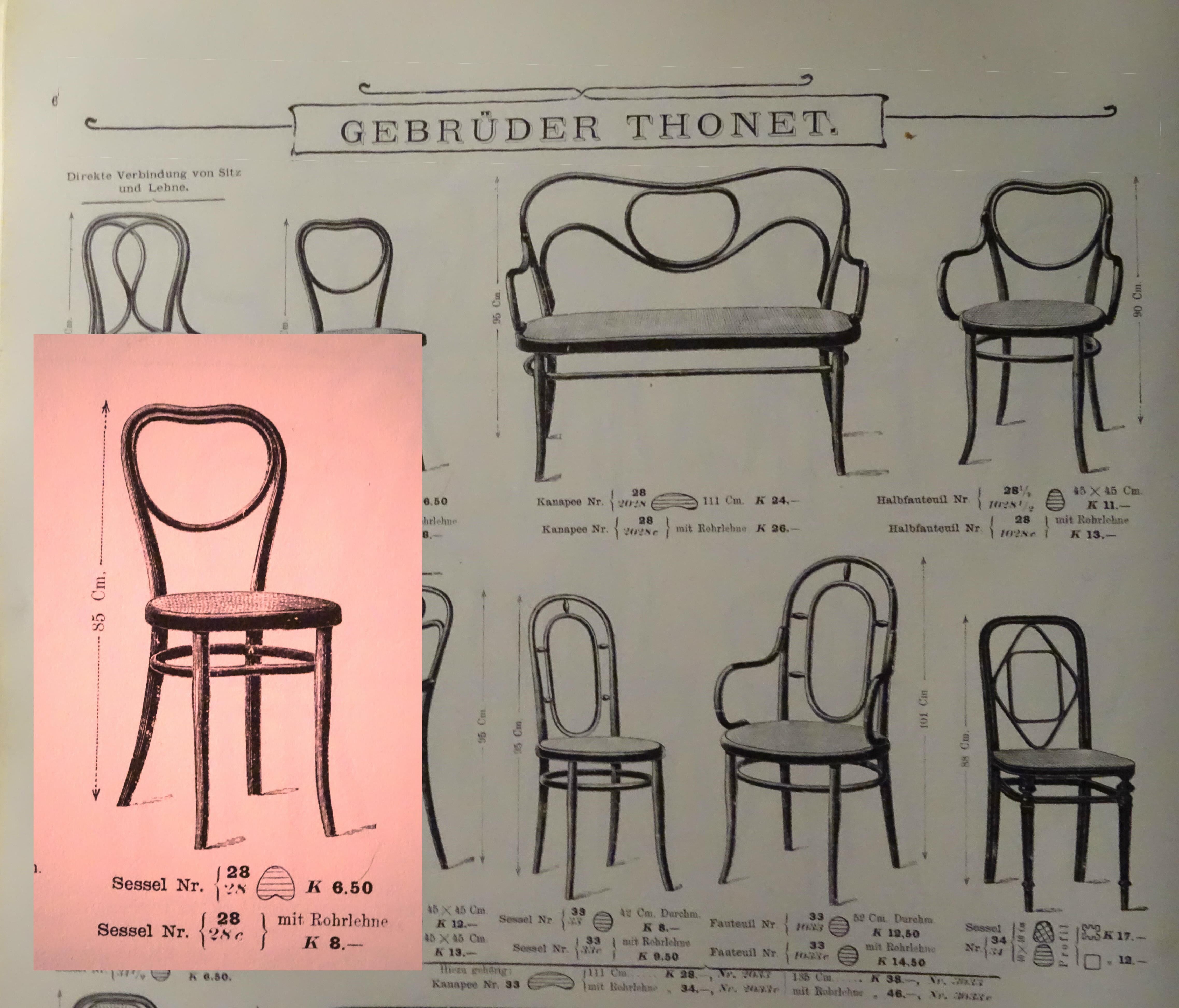 Set of two chairs Thonet n°28 heart, perforated wood seat -1903