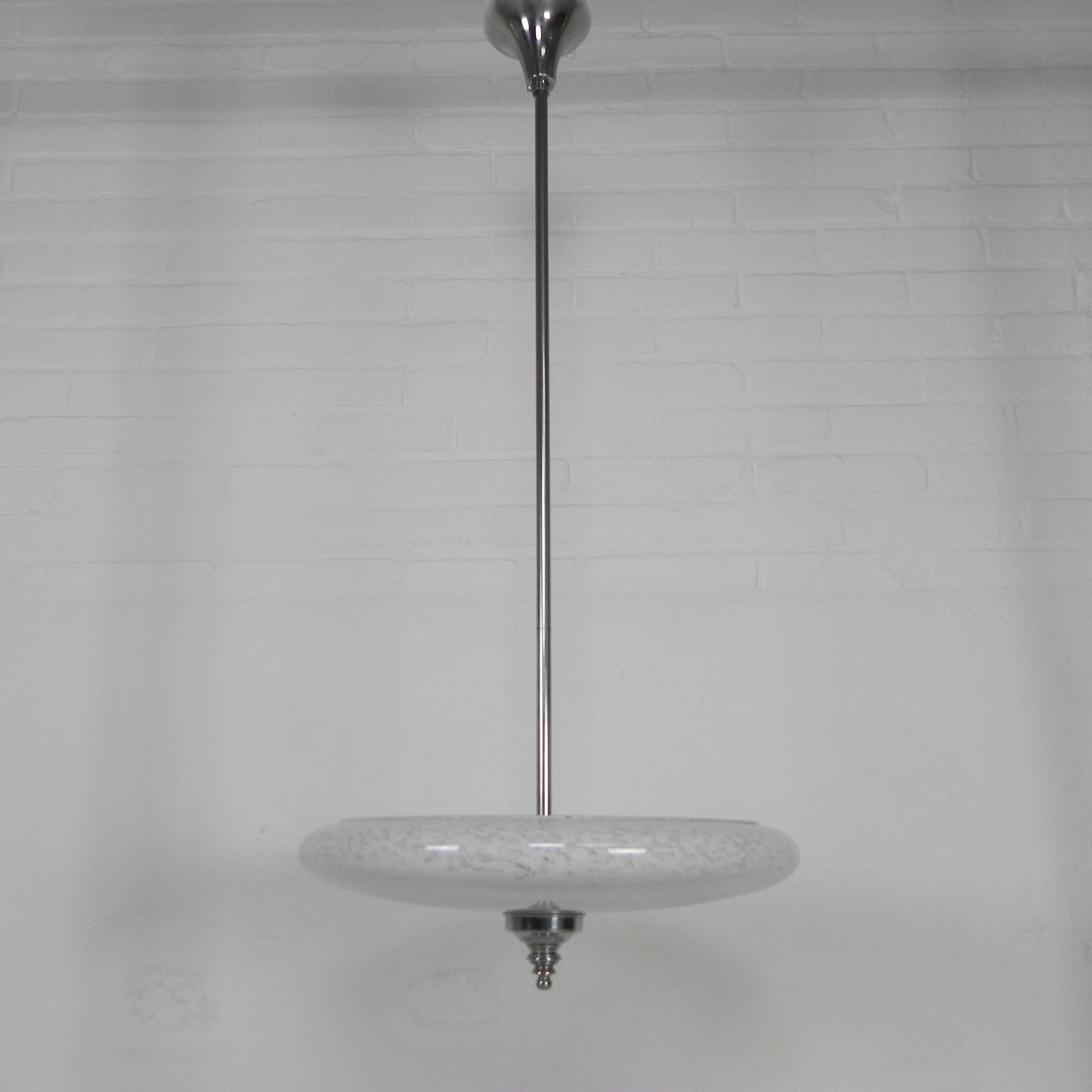 Art Deco pendant lamp with cloudy glass bowl, 1930s