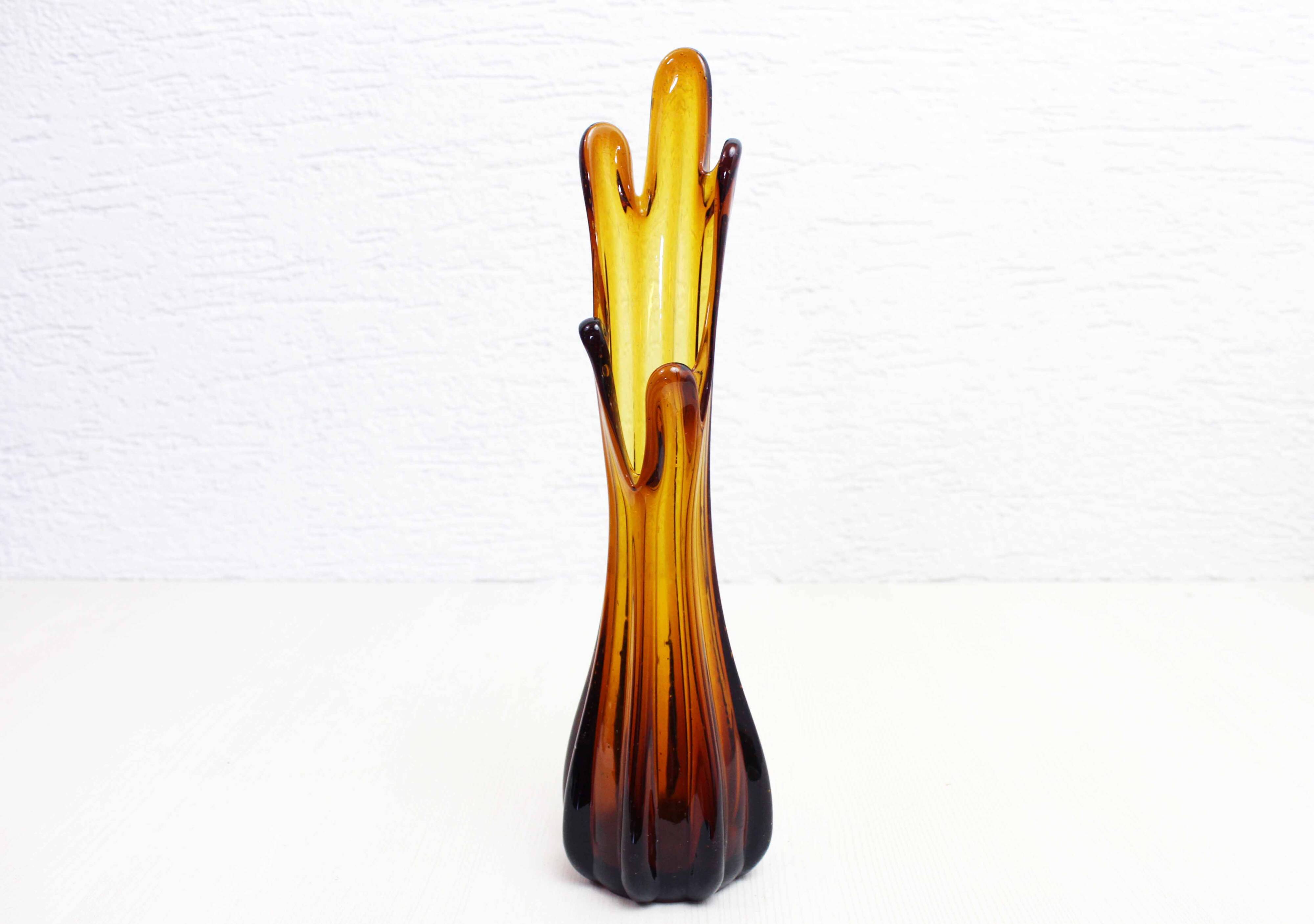 Vintage amber glass vase 1970