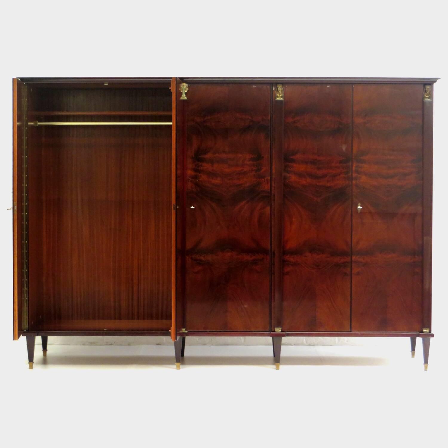 Large 5-door Art Deco wardrobe in flame mahogany, 1920s – 1930s