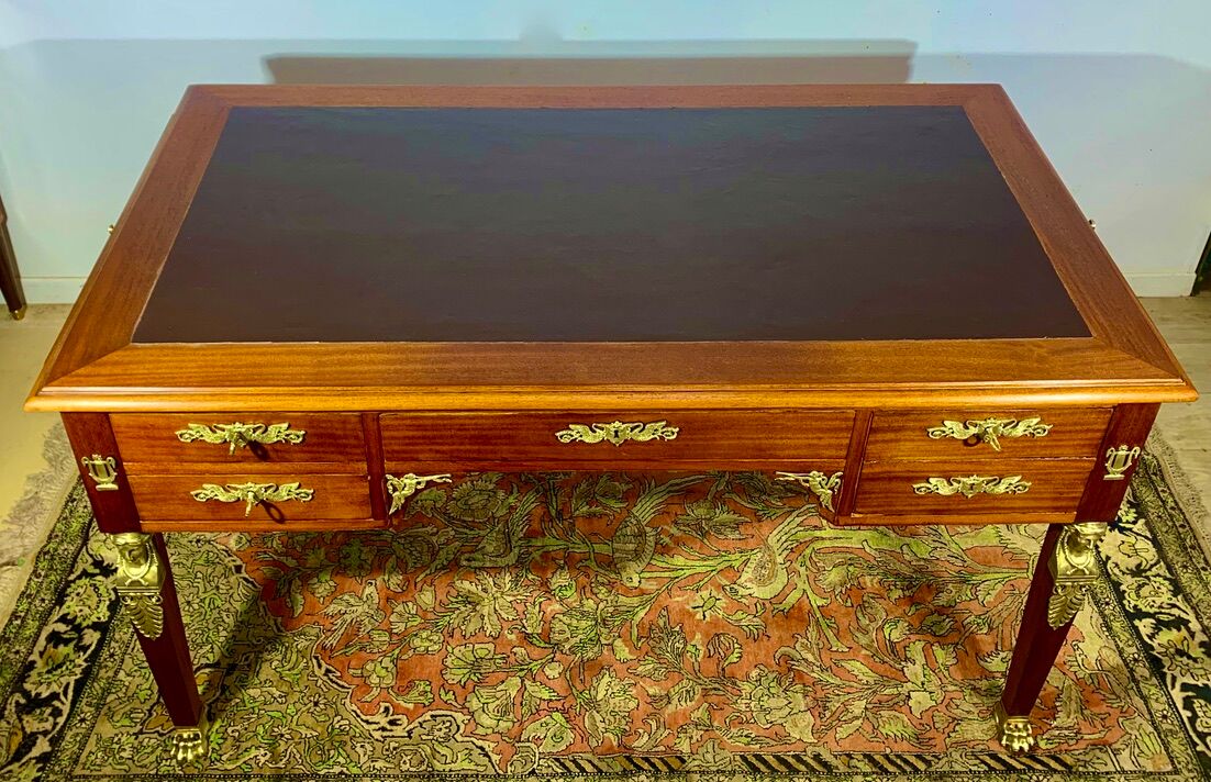 Empire style desk return from egypt double sided in mahogany and gilded bronzes year 1900