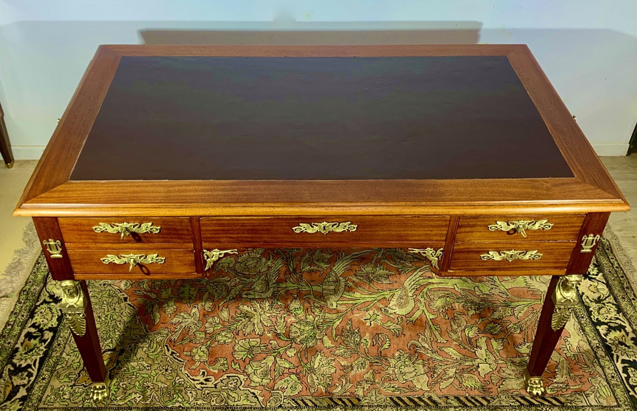Empire style desk return from egypt double sided in mahogany and gilded bronzes year 1900