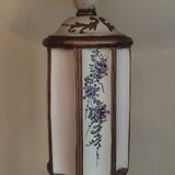 Large pagoda lamp painted with floral patterns and metal shade.