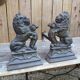 Paire de chenets lions en fonte