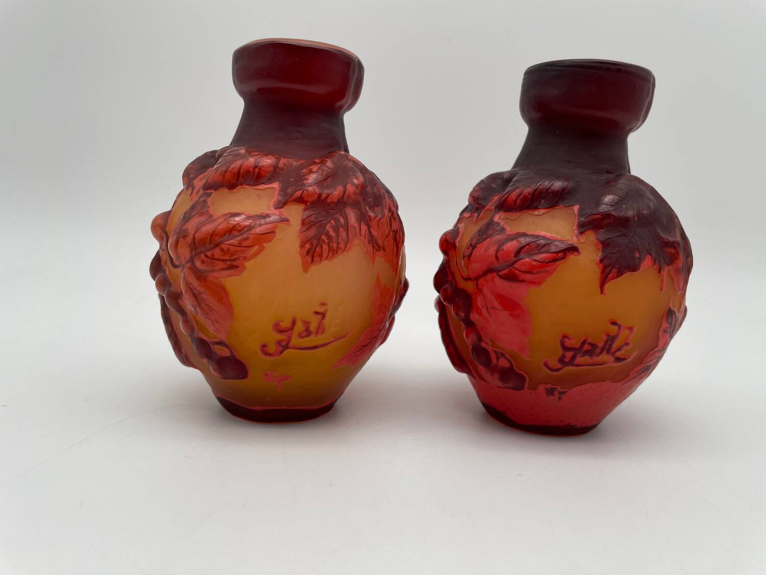 Paire de vases Tip Emile Gallé, pate de verre