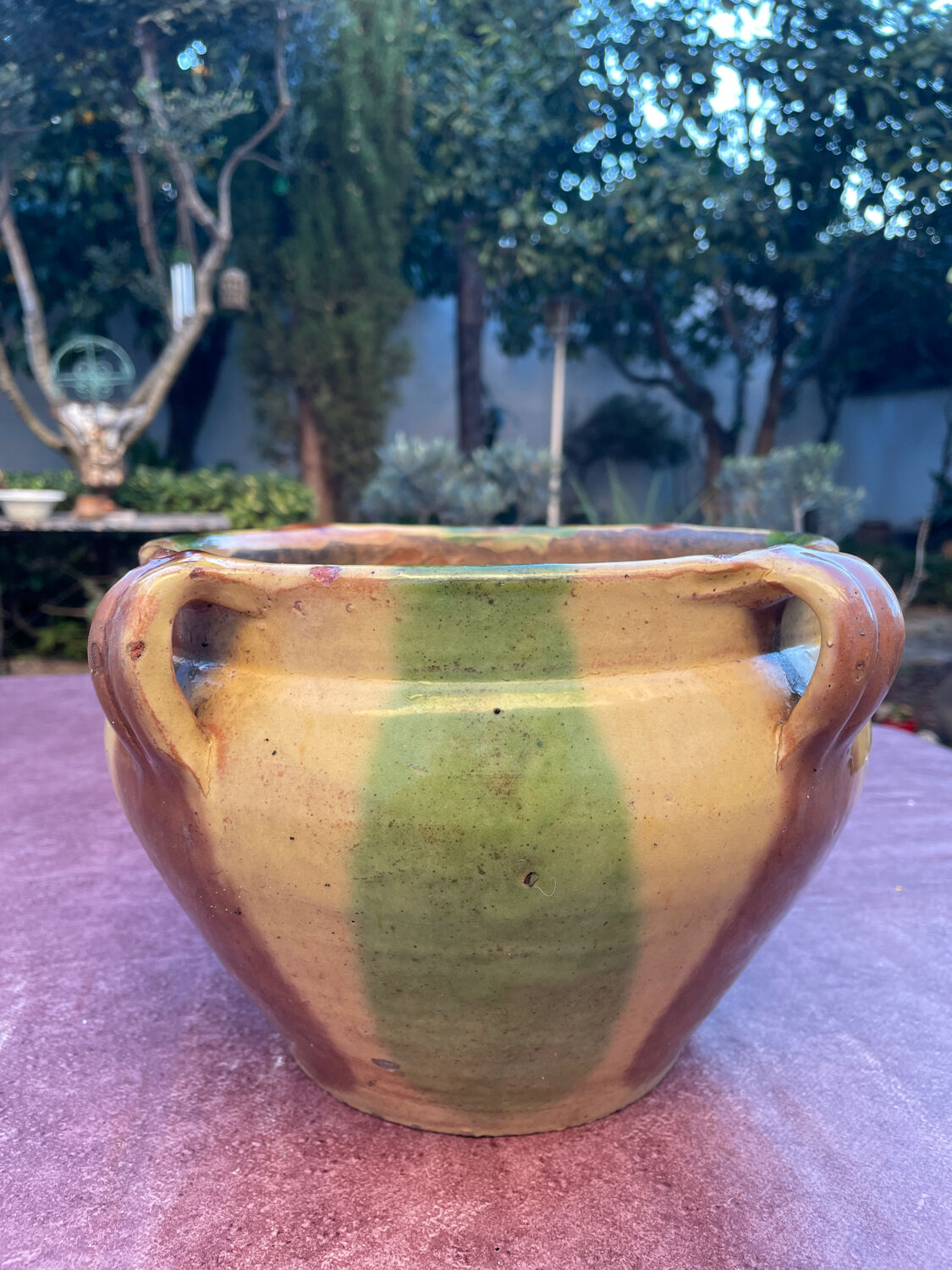 Old terracotta flower pot varnished