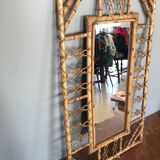 Miroir en rotin bambou design 1960 chinoiserie