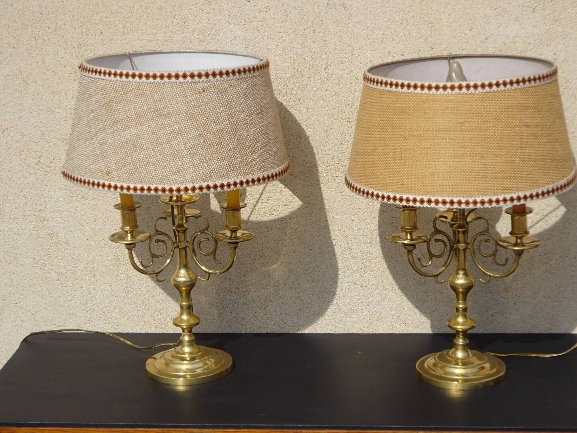 Antique copper candlesticks, mounted as lamps