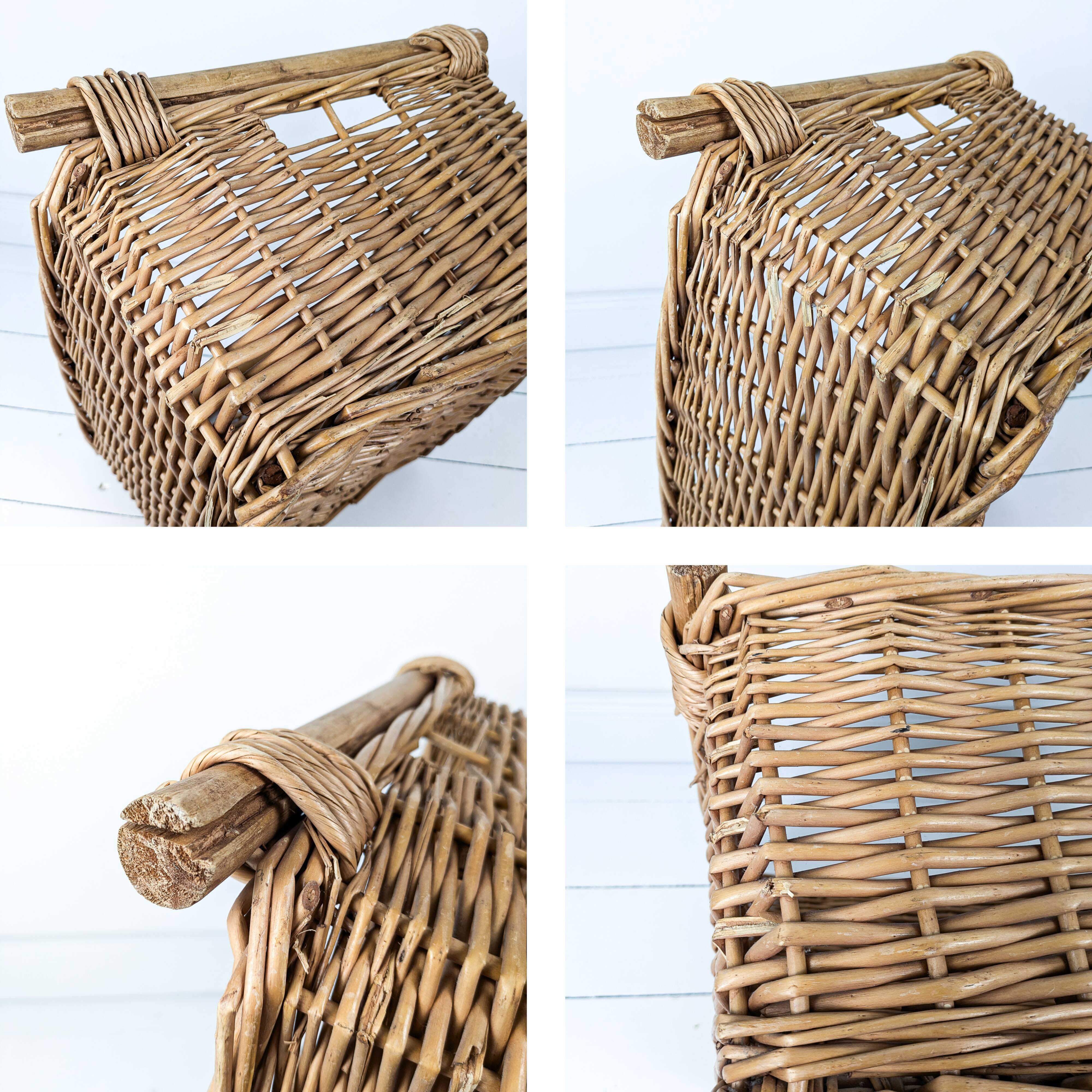 Panier Vintage Anse Rangement Mid Century Panier en osier tressé marron Travail manuel Hygge Skandi