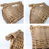 Panier Vintage Anse Rangement Mid Century Panier en osier tressé marron Travail manuel Hygge Skandi