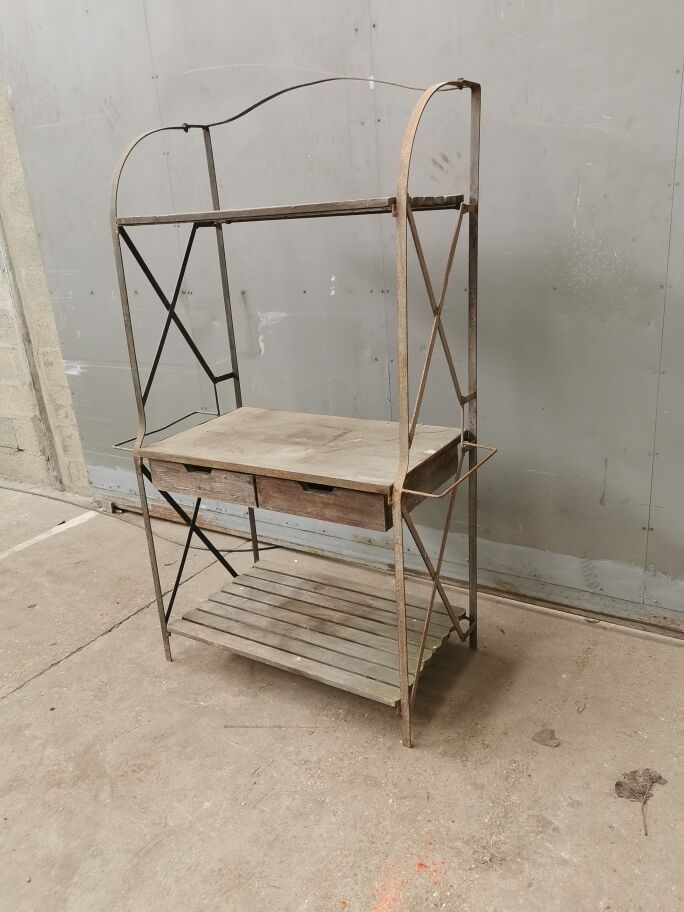 folding metal and wood florist shelves