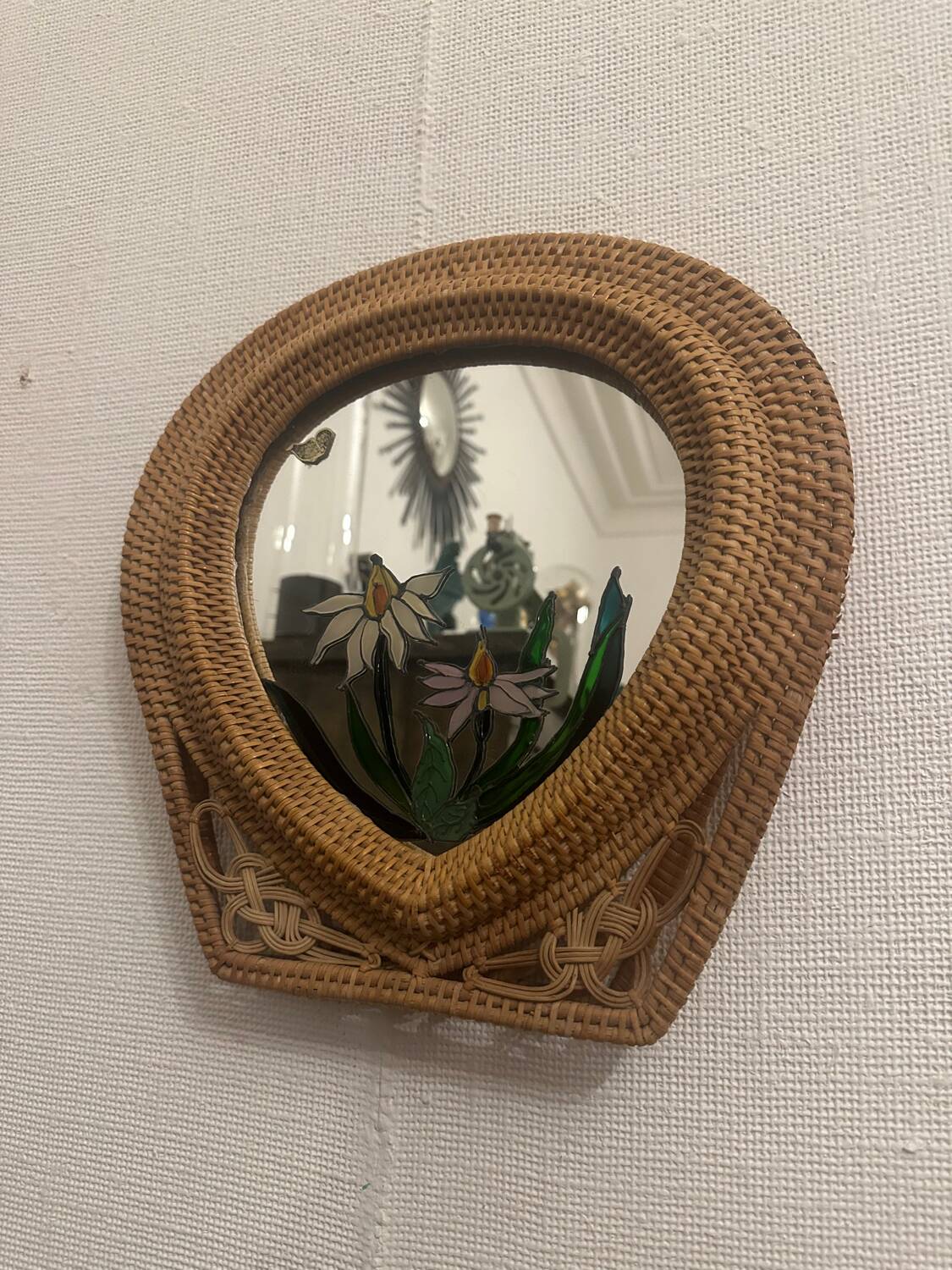 Old vintage wicker rattan mirror