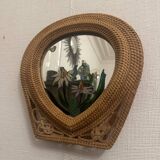 Old vintage wicker rattan mirror