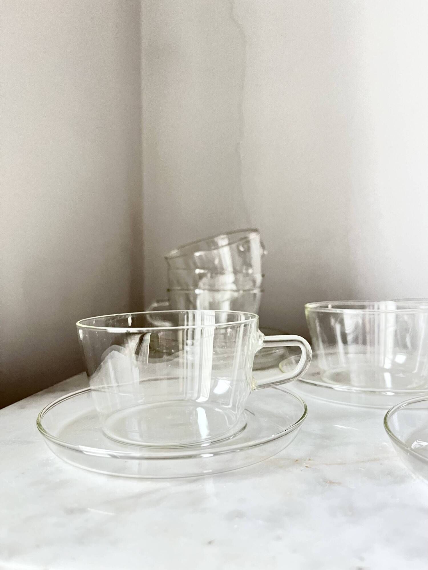 Vintage Glass Borosilicate Tea Set cups by Ilse Decho for Schott Jena, DDR