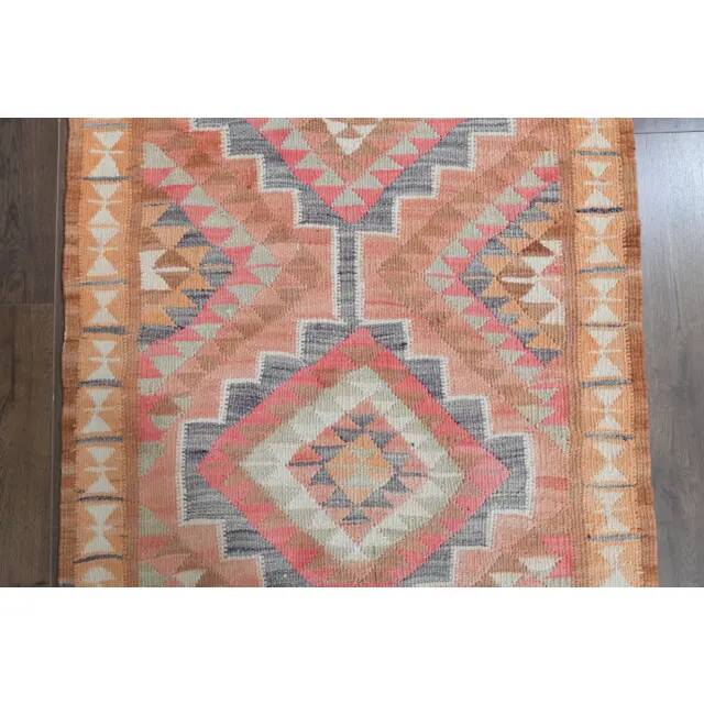 Orange Pink Turkish Oushak Vintage Handmade Wool Runner Rug  100x290