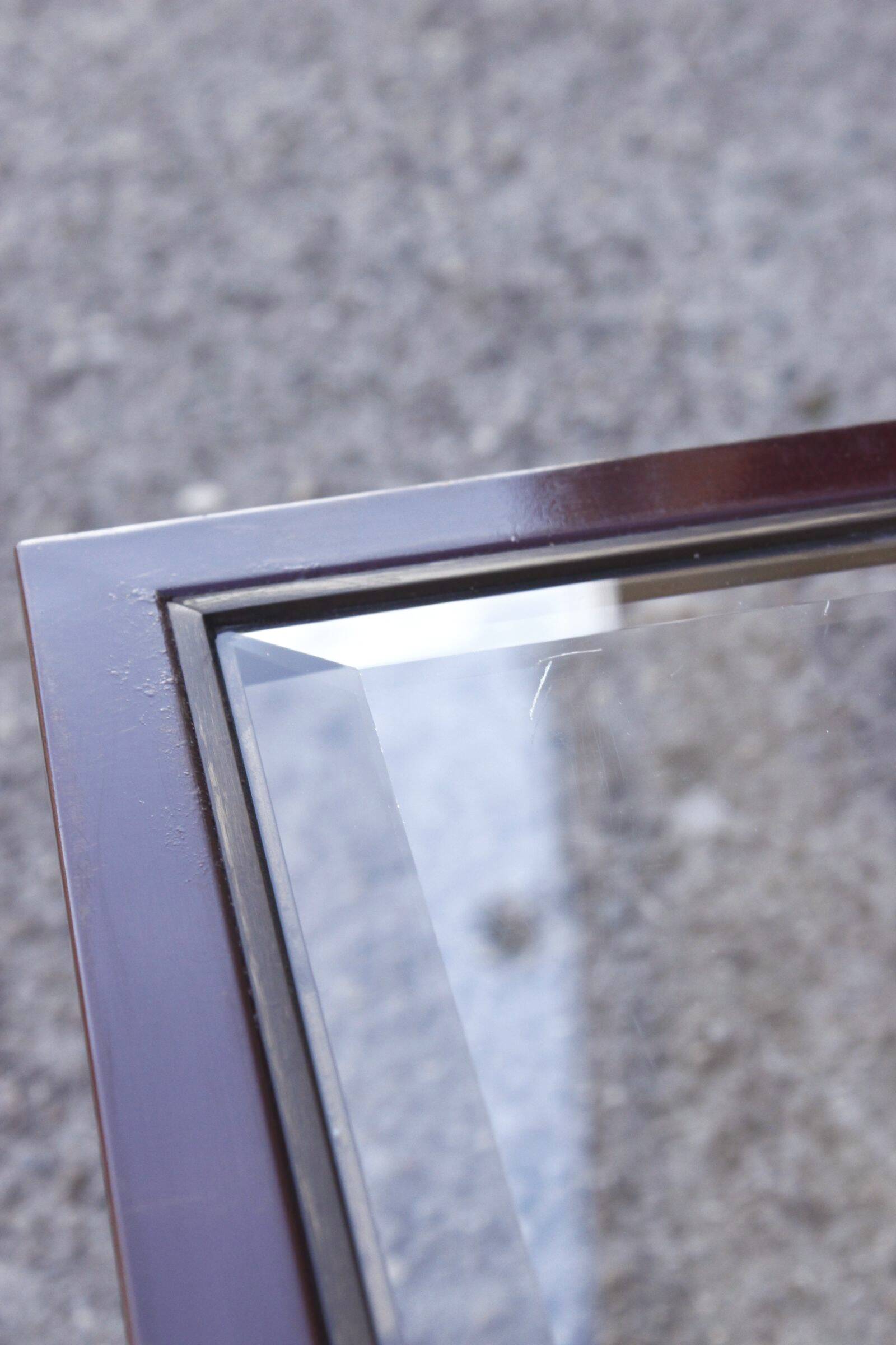 Nesting tables in burgundy lacquered metal and brass, France 1950s