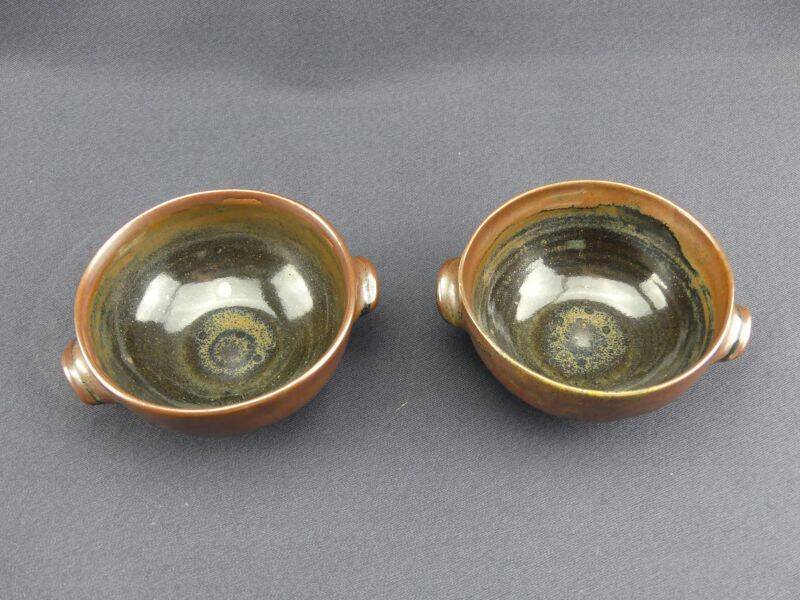 Pair of vintage glazed stoneware bowls signed MJB