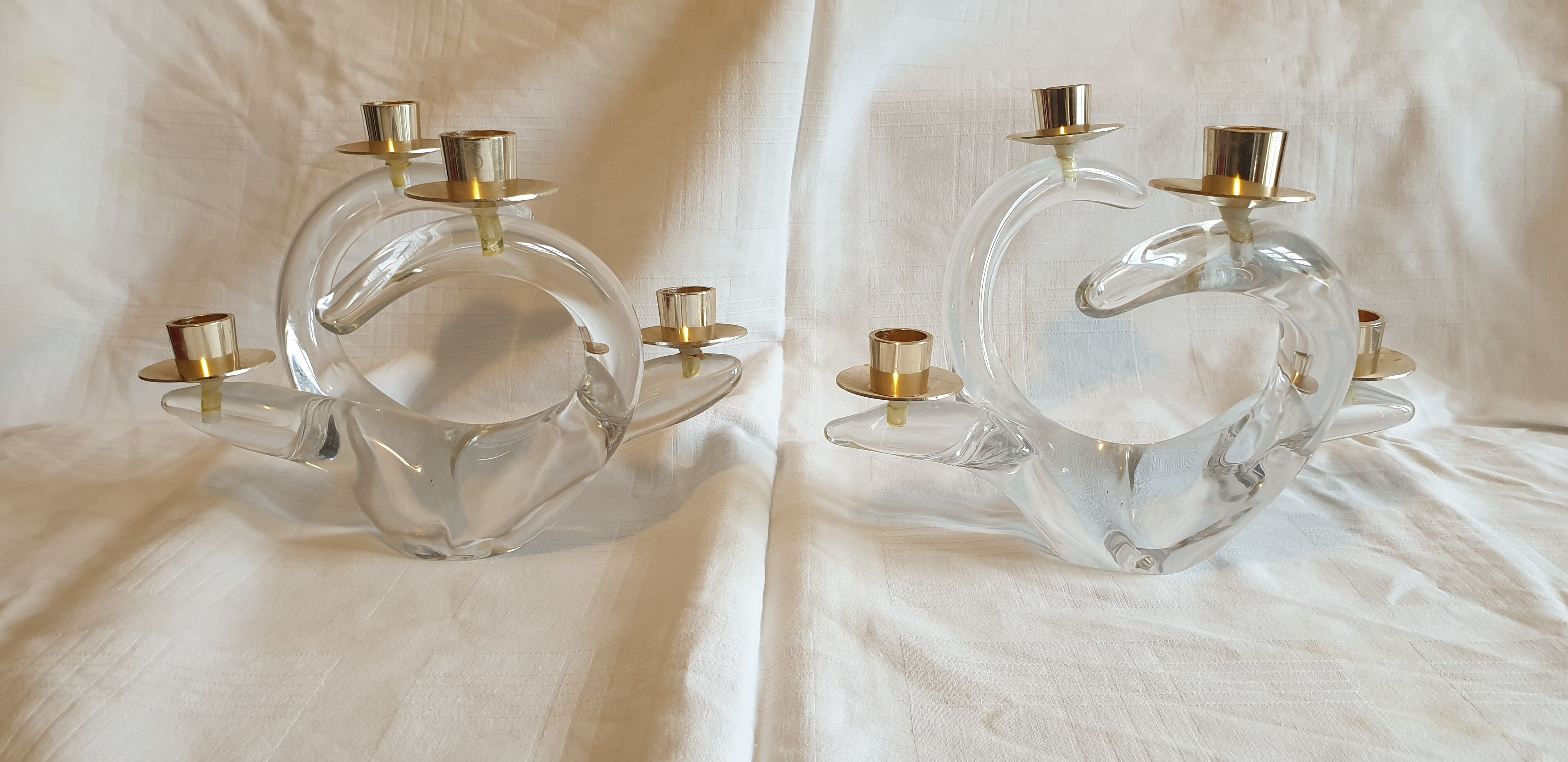 Paire de bougeoirs flamme en cristal vintage 60