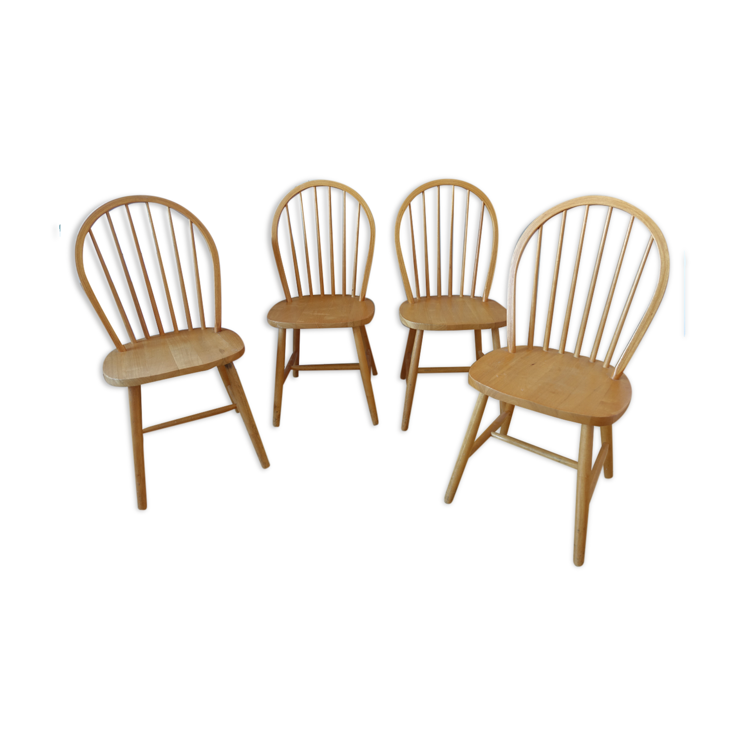 4 Scandinavian Windsor chairs in solid beech 1970s