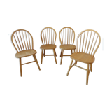 4 Scandinavian Windsor chairs in solid beech 1970s